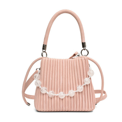 Ielgy Ladies Niche Pleated All-Match Messenger Bag Fashion Beaded Portable Bucket Bag