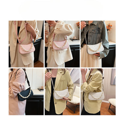 Ielgy Portable Small Bag Western Classy One-Shoulder Fashion Simple Retro Pearl Portable Messenger Bag