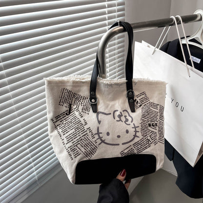 Ielgy Letter Tassel Canvas Bag Ladies Large-Capacity Simple Commuter Student One-Shoulder To