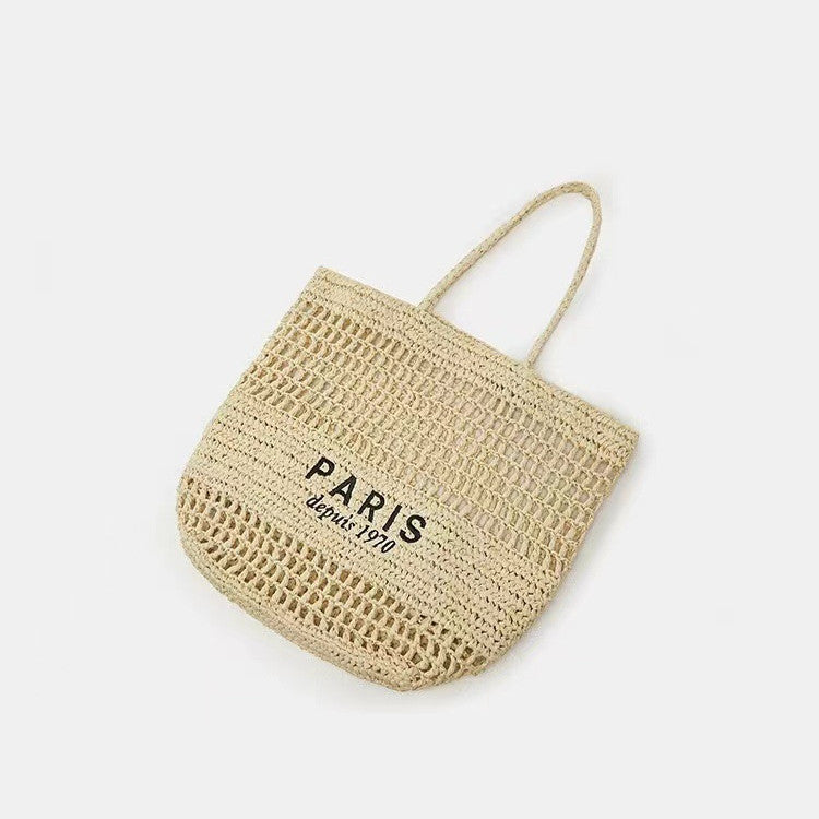 Ielgy Letter Embroidery One-Shoulder Straw Bag All-Match Large-Capacity Woven Vacation Beach Female Bag