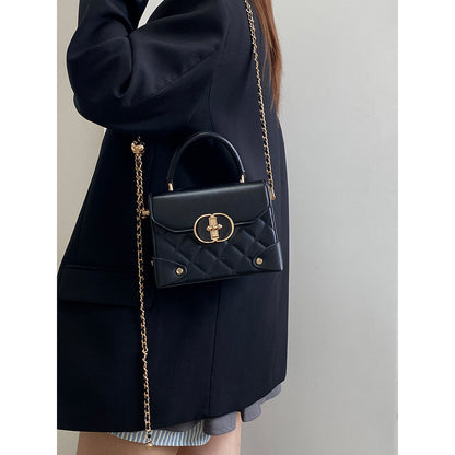 Ielgy Ladies Black Box Bag High-End Feeling All-Match Diamond One-Shoulder Messenger Bag