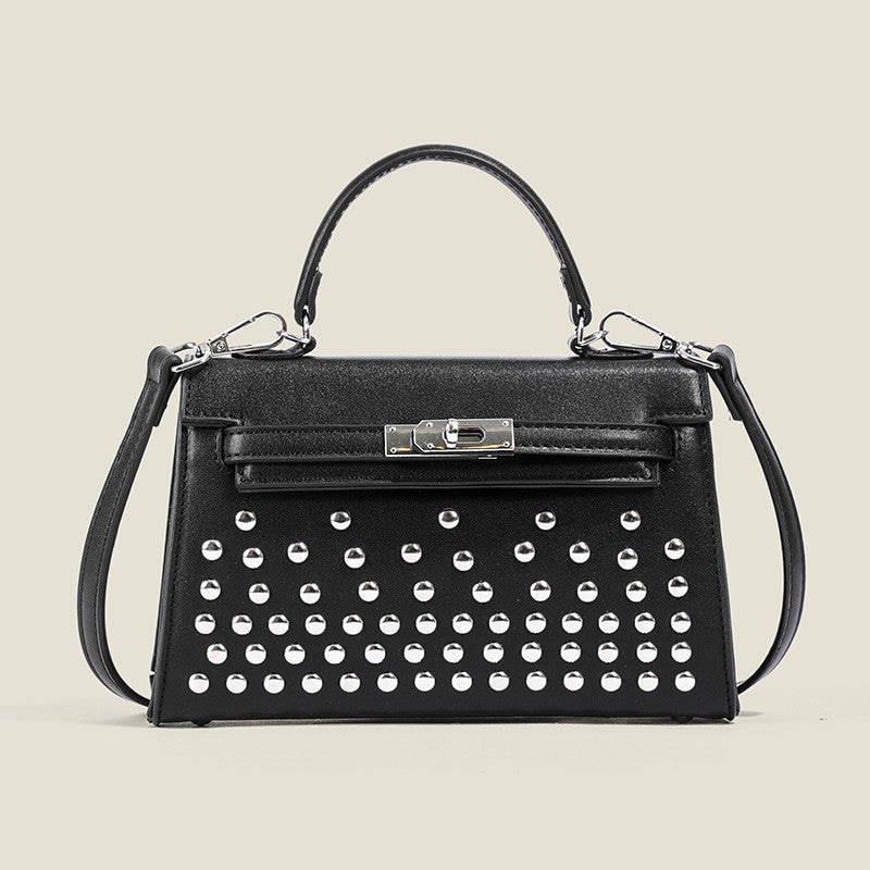 Ielgy Ladies Black Rivet Silver Buckle Messenger Bag