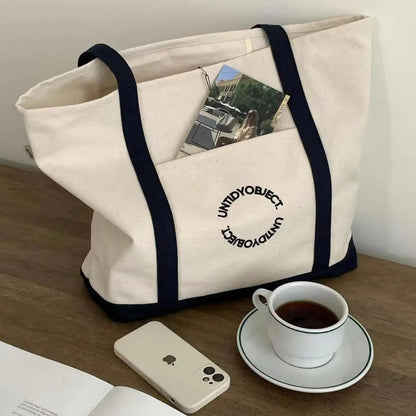 Ielgy Canvas Large Bag Shoulder Large Capacity All-Match Commuter Tote Bag