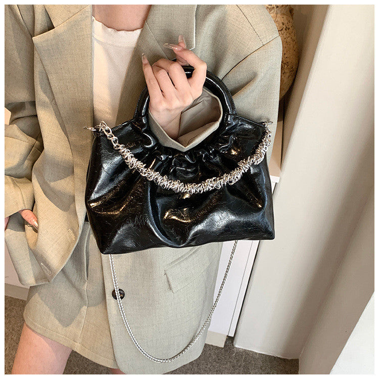 Ielgy Ladies Portable Pleated Bag Chain Silver Crossbody Cloud Bag