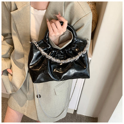 Ielgy Ladies Portable Pleated Bag Chain Silver Crossbody Cloud Bag