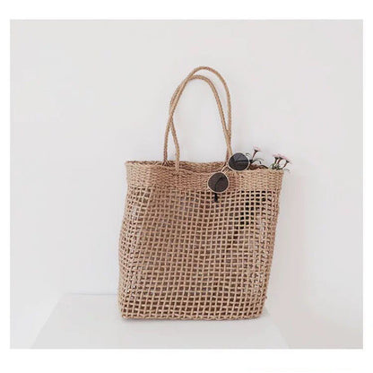 Ielgy Korean Style Large-Capacity Straw Beach Bag Hollow One-Shoulder Portable Woven Female Bag Seaside Vacation
