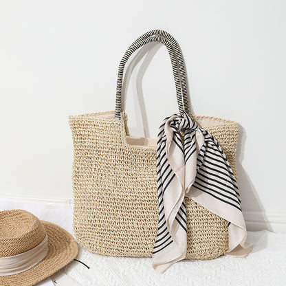 Ielgy Casual Woven Bag Large Capacity One-Shoulder Portable Seaside Vacation Beach Female Bag