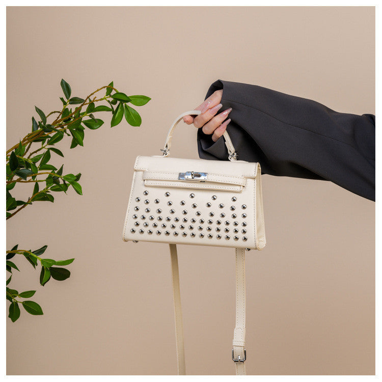 Ielgy Ladies Black Rivet Silver Buckle Messenger Bag