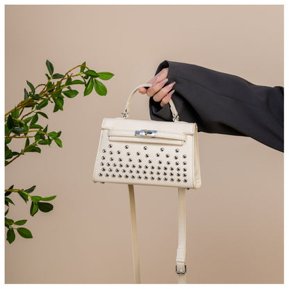 Ielgy Ladies Black Rivet Silver Buckle Messenger Bag