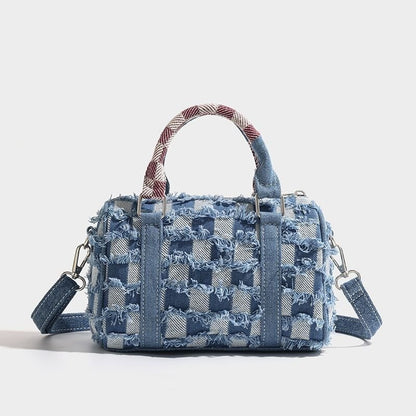 Ielgy Contrast Color Niche Cartoon Stitch Denim Bag Hole Stitching Cross-body Portable Pillow Bag