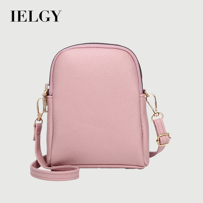 IELGY New contrast color small round bag lychee pattern one-shoulder messenger mobile phone bag for women