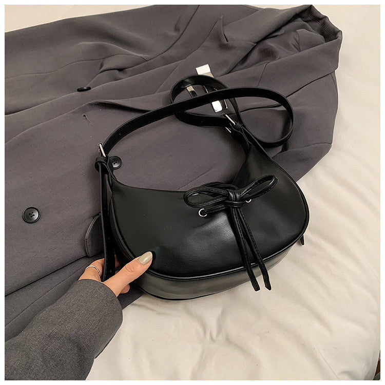 Ielgy Large-Capacity One-Shoulder Tote Bag All-Match Retro Fashion Bow Cross-Body Du