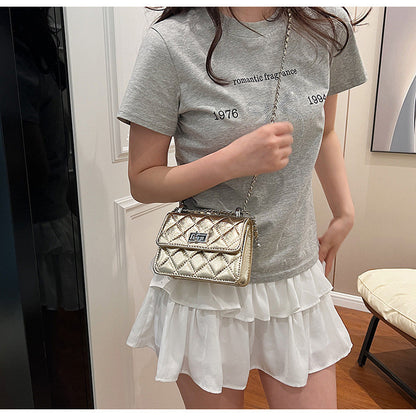 Ielgy Fashionable High-End Rhombus Shoulder Crossbody Chain Small Square Bag