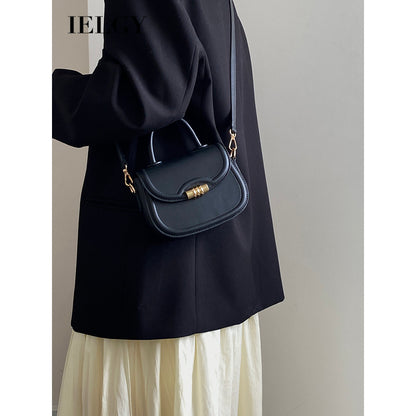 Ielgy Ladies Black Retro Saddle Bag All-Match High-End Sense One-Shoulder Messenger Bag