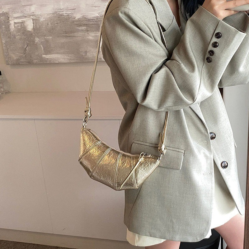 Ielgy Niche Unique Fashionable Hot Girl Style Simple All-Match Dumpling Bag Casual Silver Messenger Bag
