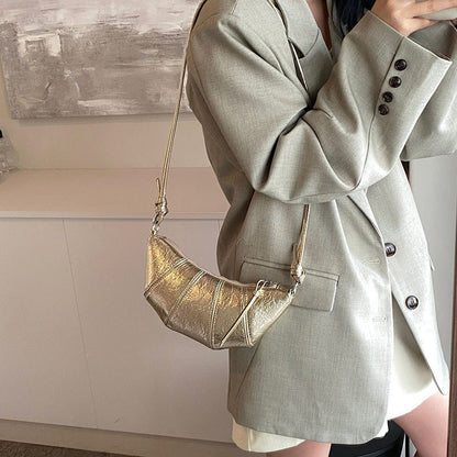 Ielgy Niche Unique Fashionable Hot Girl Style Simple All-Match Dumpling Bag Casual Silver Messenger Bag