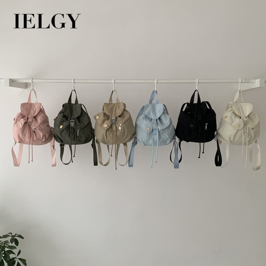 Ielgy New Style Korean Niche Design Outdoor Pocket Button Drawstring Backpack Nylon Backpack