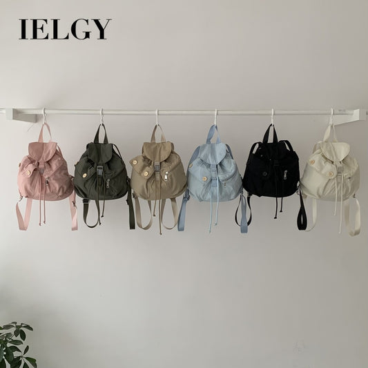Ielgy New Style Korean Niche Design Outdoor Pocket Button Drawstring Backpack Nylon Backpack
