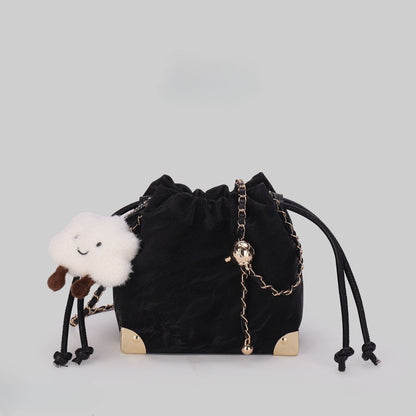 Ielgy Fashion Drawstring All-Match Cross-Body Bucket Bag Pink, White, Black Chain Drawstring Bag
