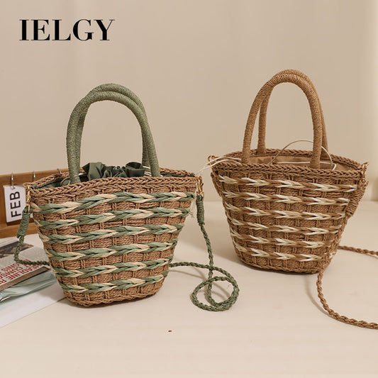 Ielgy Ladies Messenger Straw Bag Mori Style Portable Woven Holiday Style Beach Bag All-Match