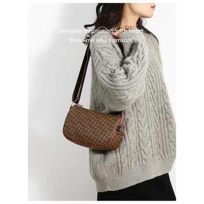 Ielgy Ladies Brown Casual Simple All-Match Embossed High-End Sense One-Shoulder Diagon