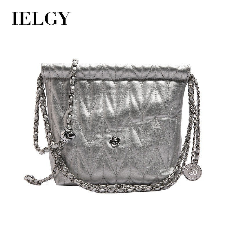 Ielgy Ladies Silver Simple Fashion Handbag Solid Color Child-Mother Bag High-Quality Trendy Classy Messenger Bag