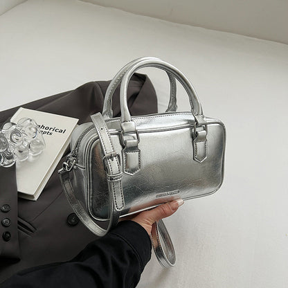 Ielgy Ladies High-End Boston Pillow Handbag Casual All-Match Silver Messenger Bag