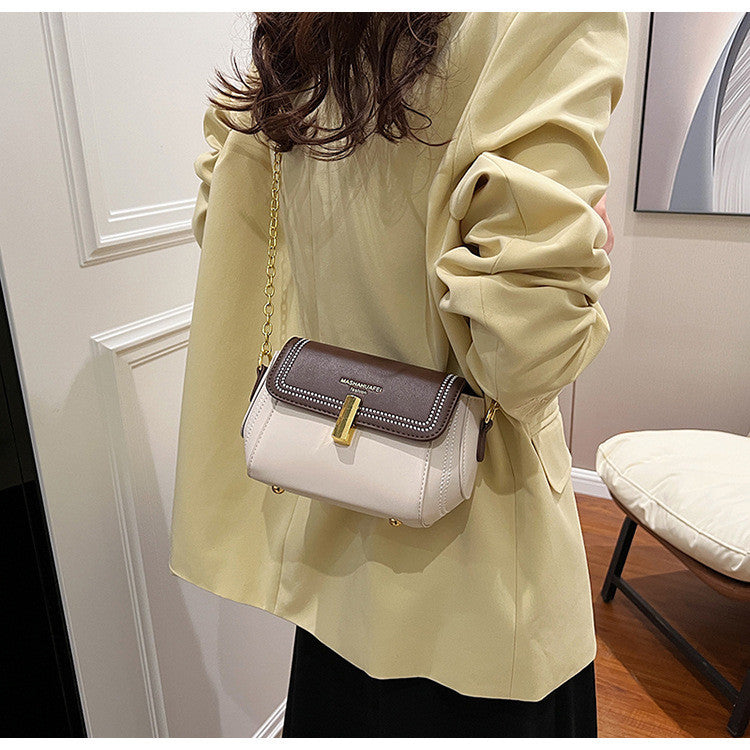Ielgy Ladies All-Match Chain Simple Retro One-Shoulder Messenger Contrast Color Small Square Bag