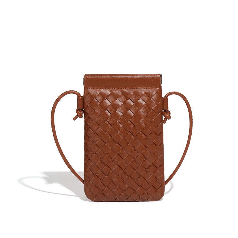 Ielgy Fashion Mini Mobile Phone Bag Hand-Woven Bag Simple Trendy All-Match Retro Small One-Shoulder Messenger Female Bag