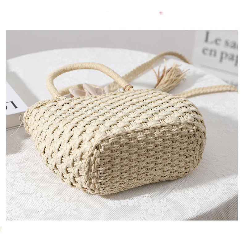 Ielgy Straw Bag Cute Handmade Bucket Rattan Bag One Shoulder Messenger Woven Bag