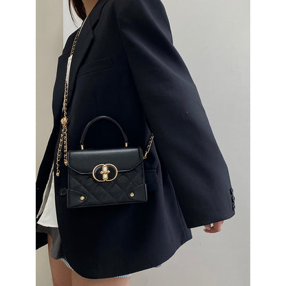 Ielgy Ladies Black Box Bag High-End Feeling All-Match Diamond One-Shoulder Messenger Bag