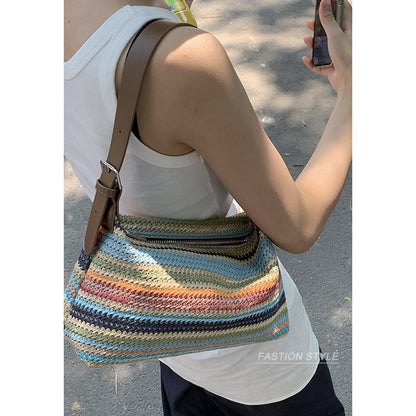 Ielgy Niche Woven Underarm Bag Fashion Portable Straw Woven All-Match One-Shoulder Messenger Bag