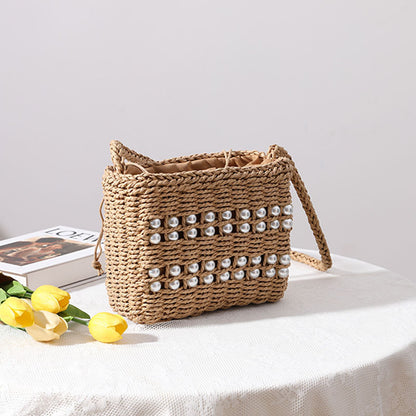Ielgy Square Cross-Body Straw Woven Female Bag Mori Fashion Vacation Beach Bag Rattan Bag