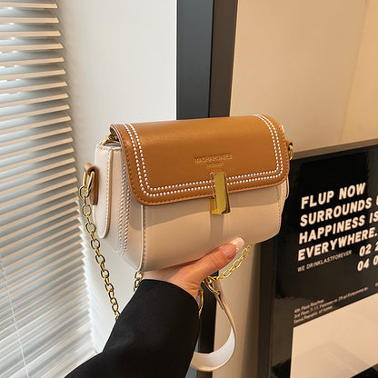 Ielgy Ladies All-Match Chain Simple Retro One-Shoulder Messenger Contrast Color Small Square Bag