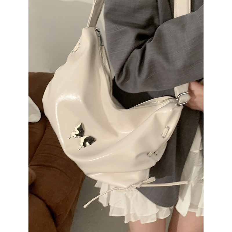 Ielgy Ladies Black Niche Underarm Bag Cool Casual Large-Capacity Cross-Body Commuter Tote Bag