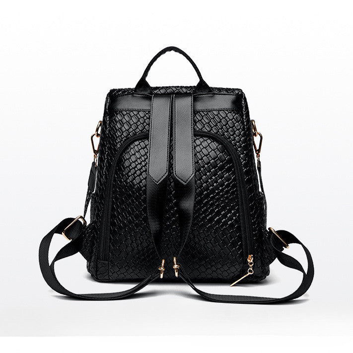 Ielgy Popular Woven Leather Backpack Multifunctional Anti-theft Student School Bag Travel Backpack