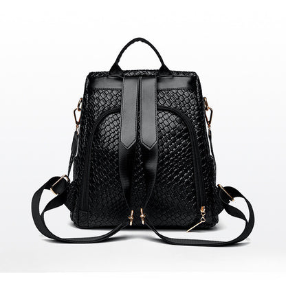 Ielgy Popular Woven Leather Backpack Multifunctional Anti-theft Student School Bag Travel Backpack