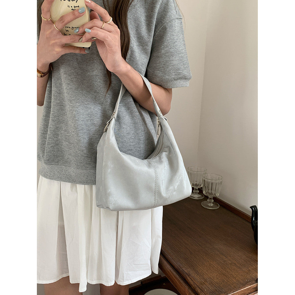 Ielgy Niche Design Texture Underarm Bag Shoulder Crossbody Soft Pink Cloud Bag