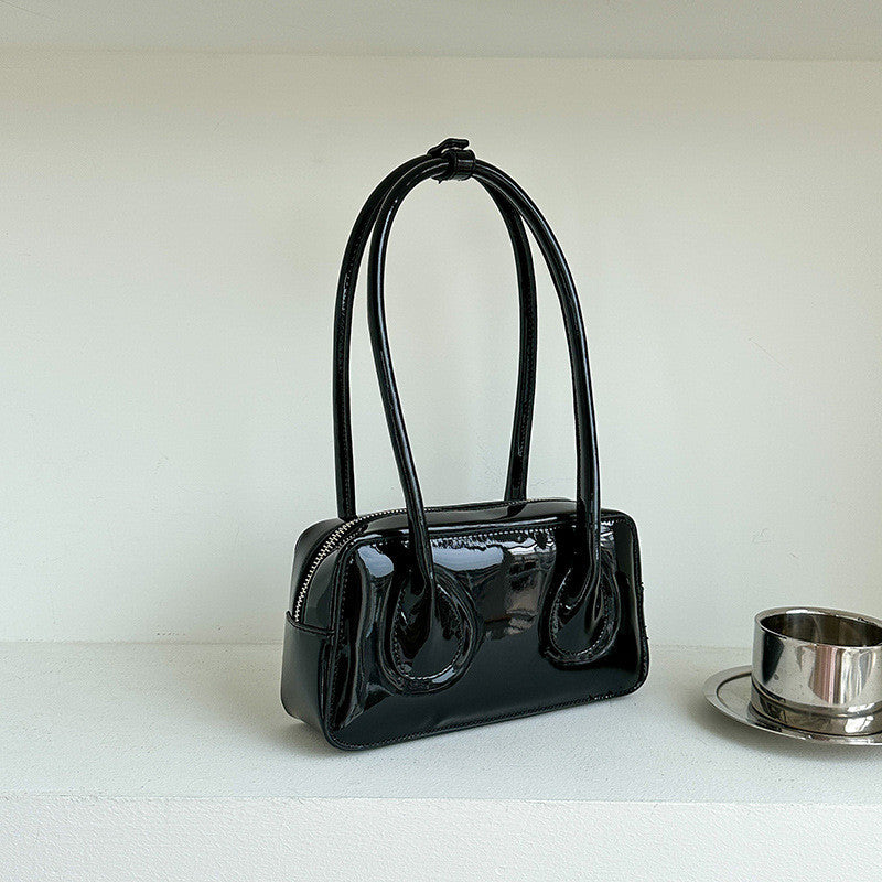 Ielgy Niche Texture Red Ladies Bag Simple All-Match Fashion One-Shoulder Glossy Patent Leather Underarm