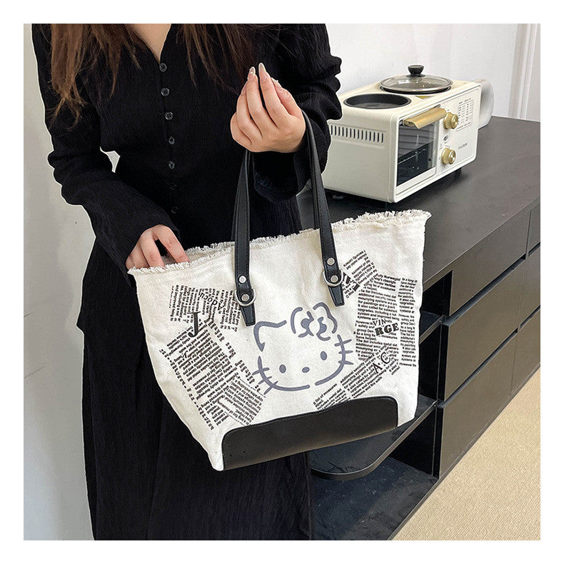 Ielgy Letter Tassel Canvas Bag Ladies Large-Capacity Simple Commuter Student One-Shoulder To