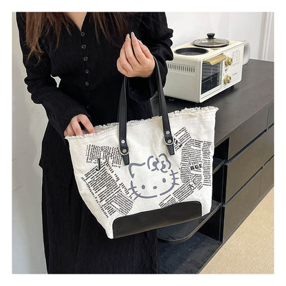 Ielgy Letter Tassel Canvas Bag Ladies Large-Capacity Simple Commuter Student One-Shoulder To