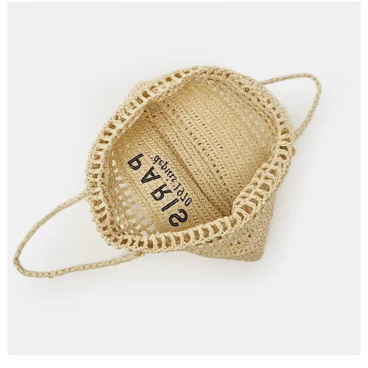 Ielgy Letter Embroidery One-Shoulder Straw Bag All-Match Large-Capacity Woven Vacation Beach Female Bag
