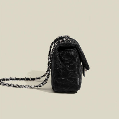 Ielgy Korean Style High-End Chain Small Square Bag Shoulder Crossbody Black Fashion Bag