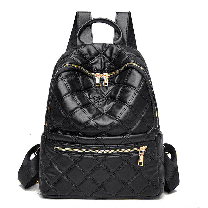 Ielgy Ladies Fashion Rhombus School Bag PU Soft Leather Texture Commuter Simple Leisure Travel Backpack