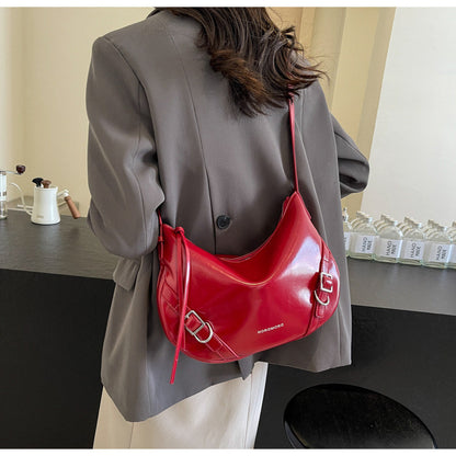 Ielgy Large-Capacity Commuter Underarm Bag Ladies Silver Trendy Fashion Niche Shoulder Bag Texture All-Match Mess