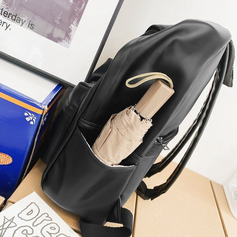 Ielgy Soft Leather School Bag High School Student Backpack Simple Casual Fashion Large-Capacity Travel Backpack