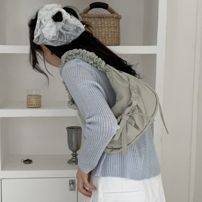 Ielgy Casual Unique Pleated Drawstring Lace-Up Nylon Lazy Style Underarm Messenger Bag ins