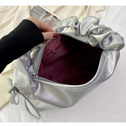 Ielgy Ladies Silver All-Match Underarm Cloud Bag Simple Pleated Fashionable One-Shoulder Dumpling Bag