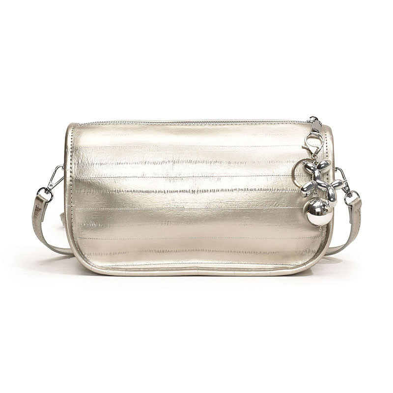 Ielgy Ladies Fashionable All-Match Large-Capacity Silver Shoulder Messenger Small Square Bag