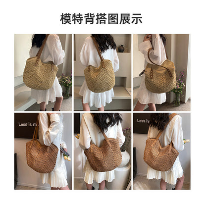 Ielgy One-Shoulder Messenger Large-Capacity Straw Woven Retro Woven Crossbody Bag